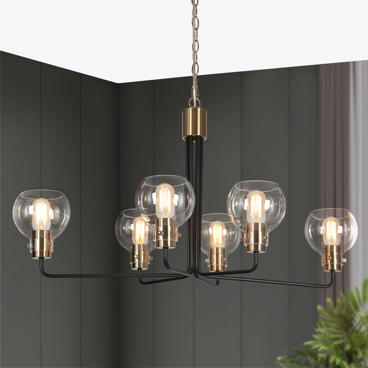 ZEVNI Gladia Modern Contemporary 6 -Light Matte Black Indoor Clear glass Glass Metal Chandelier