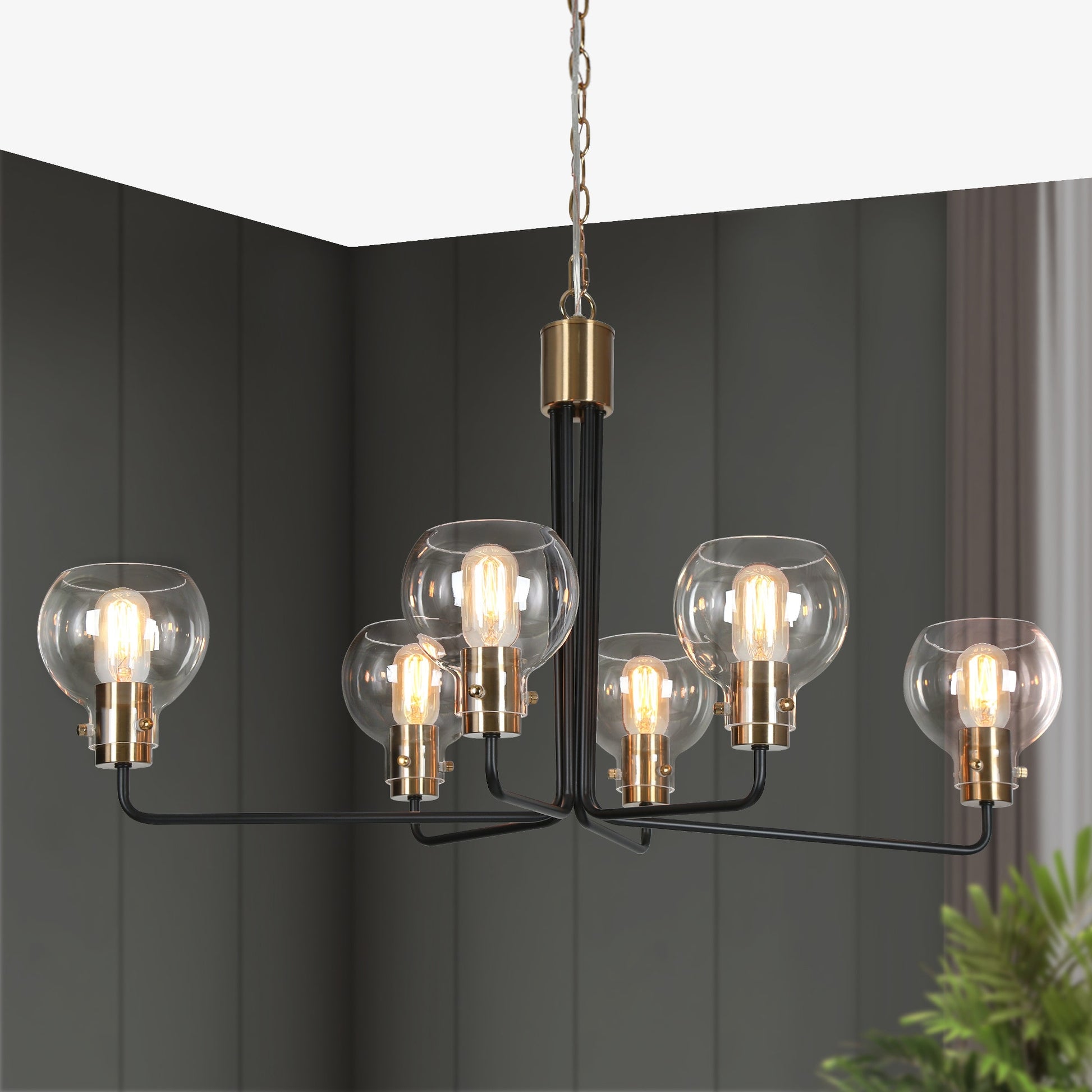 ZEVNI Gladia Modern Contemporary 6 -Light Matte Black Indoor Clear glass Glass Metal Chandelier