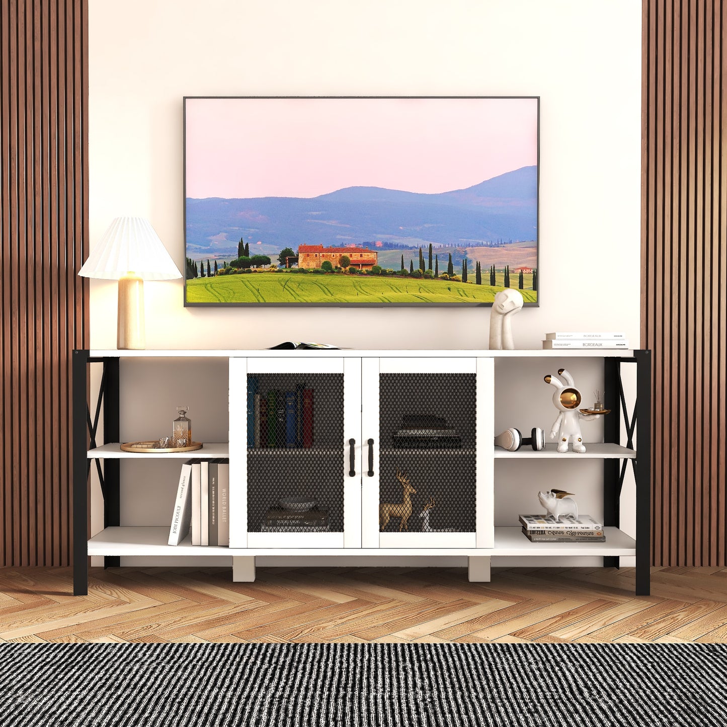 Lycvki TV Stands Modern/Contemporary White 15.75-in W TV cabinet ( Accommodates TVs up to 79-in )