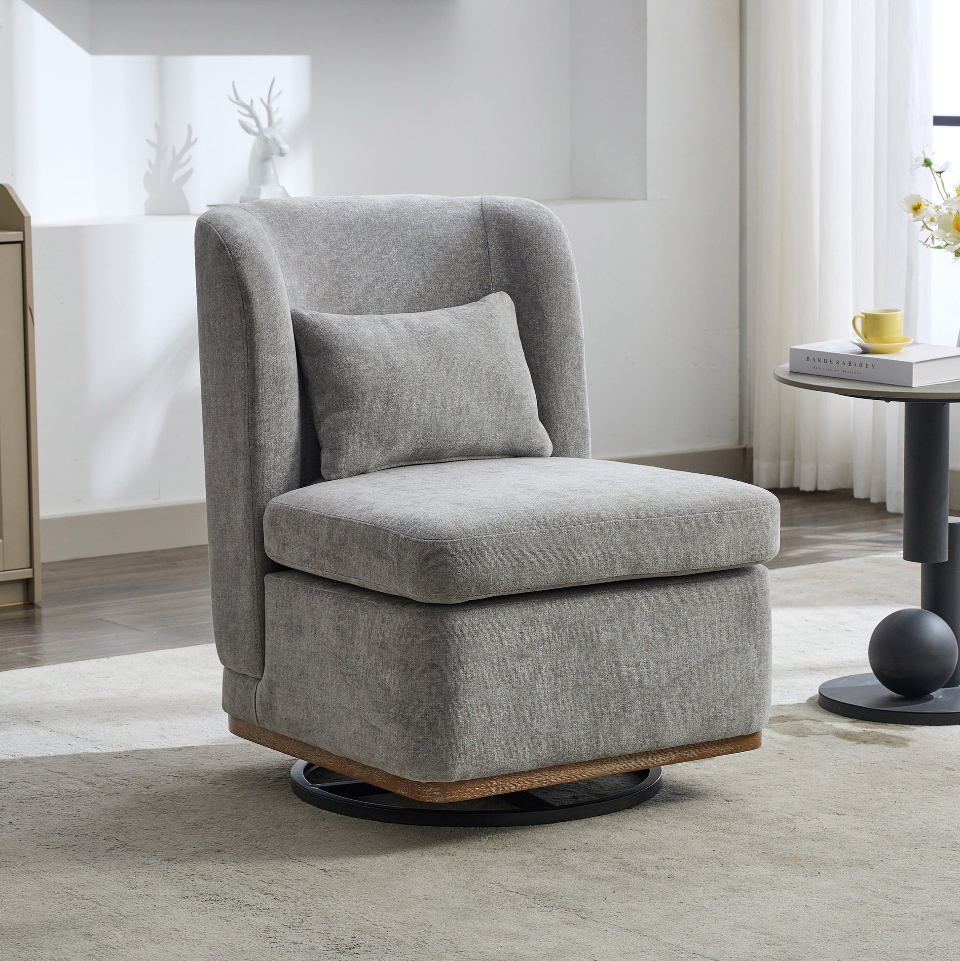 Hrinhom 25.2-in W Modern GRAY Chenille Swivel Accent Chair