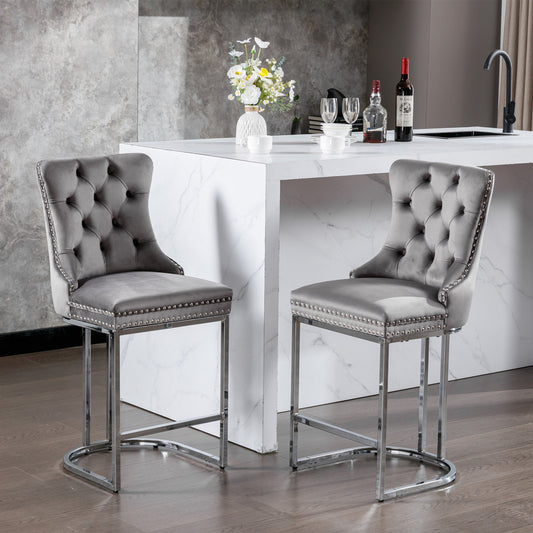 Hrinhom GRAY 25.2-in H Tall Upholstered Metal Bar Stool