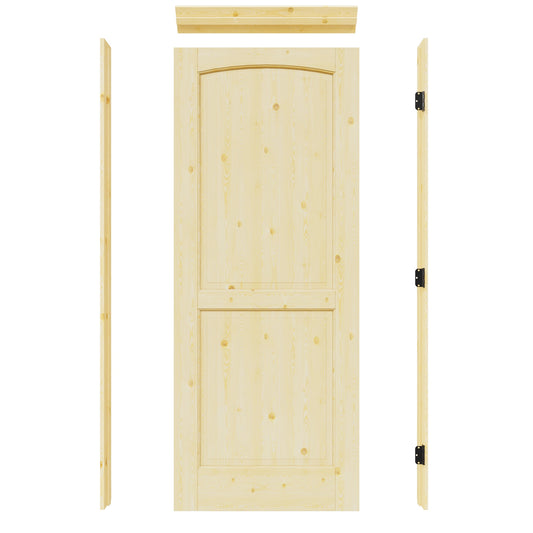 JUJUBON 36-in x 80-in Natural Quickly Assemble Jamb Solid core 2-panel Right hand Textured Unfinished Pine Wood Flat Jamb Single Prehung Interior Door with