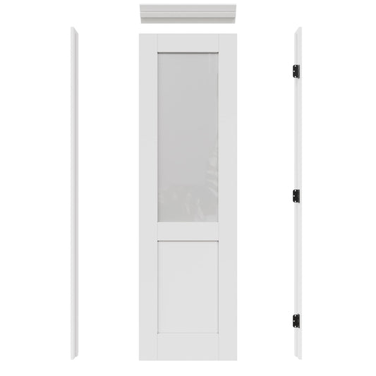 JUJUBON 28-in x 80-in White Quickly Assemble Jamb Solid core 1-panel Frosted glass Right hand Smooth Prefinished MDF Flat Jamb Single Prehung Interior Door with