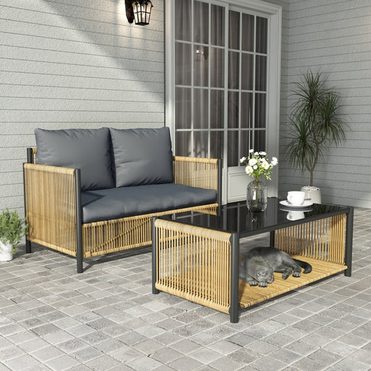 Lycvki Patio Conversation Sets 2 -Piece Patio Sofa Conversation Set with Black Cushions