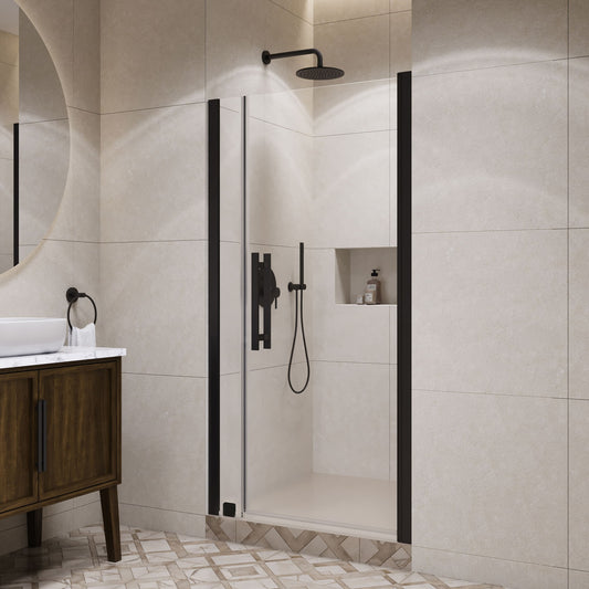 OVE Decors Pasadena Matte Black 37-7/16-in to 39-3/8-in W x 72.01-in H Frameless Clear Glass Pivot Shower door