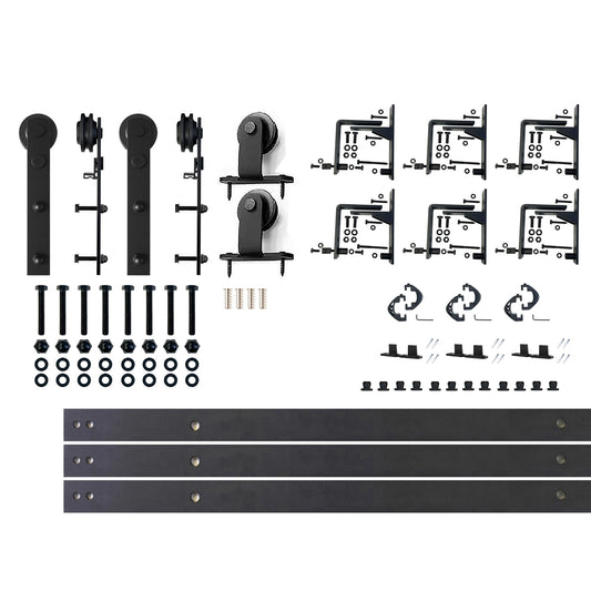 HOMACER 90-in Rustic black Black Indoor J-strap Triple bypass Barn door hardware kit