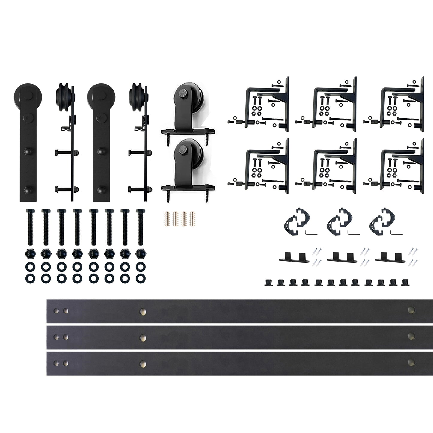HOMACER 96-in Rustic black Black Indoor J-strap Triple bypass Barn door hardware kit