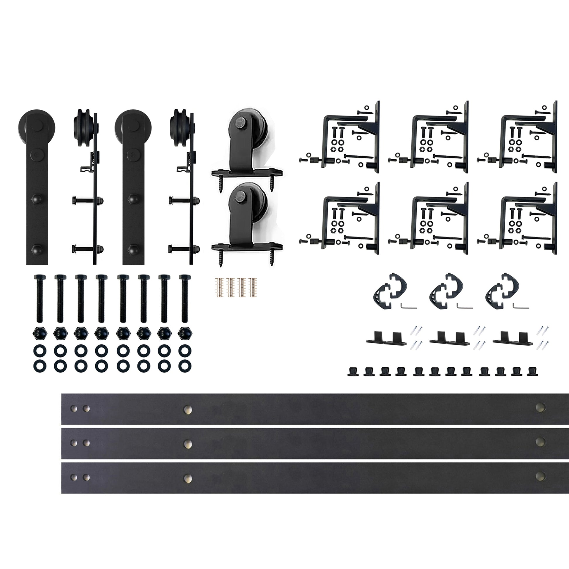 HOMACER 96-in Rustic black Black Indoor J-strap Triple bypass Barn door hardware kit