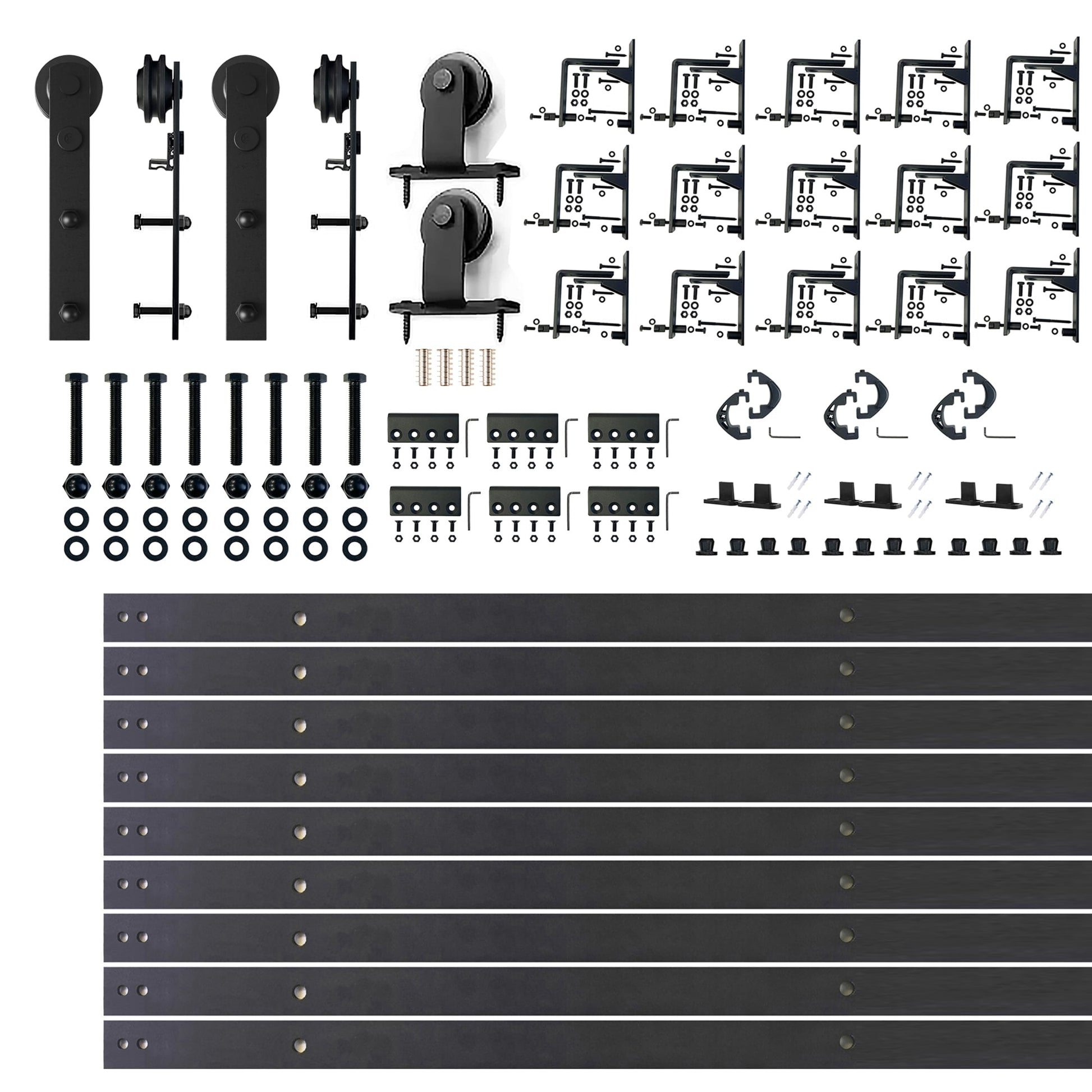 HOMACER 216-in Rustic black Black Indoor J-strap Triple bypass Barn door hardware kit