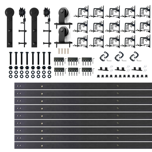 HOMACER 216-in Rustic black Black Indoor J-strap Triple bypass Barn door hardware kit