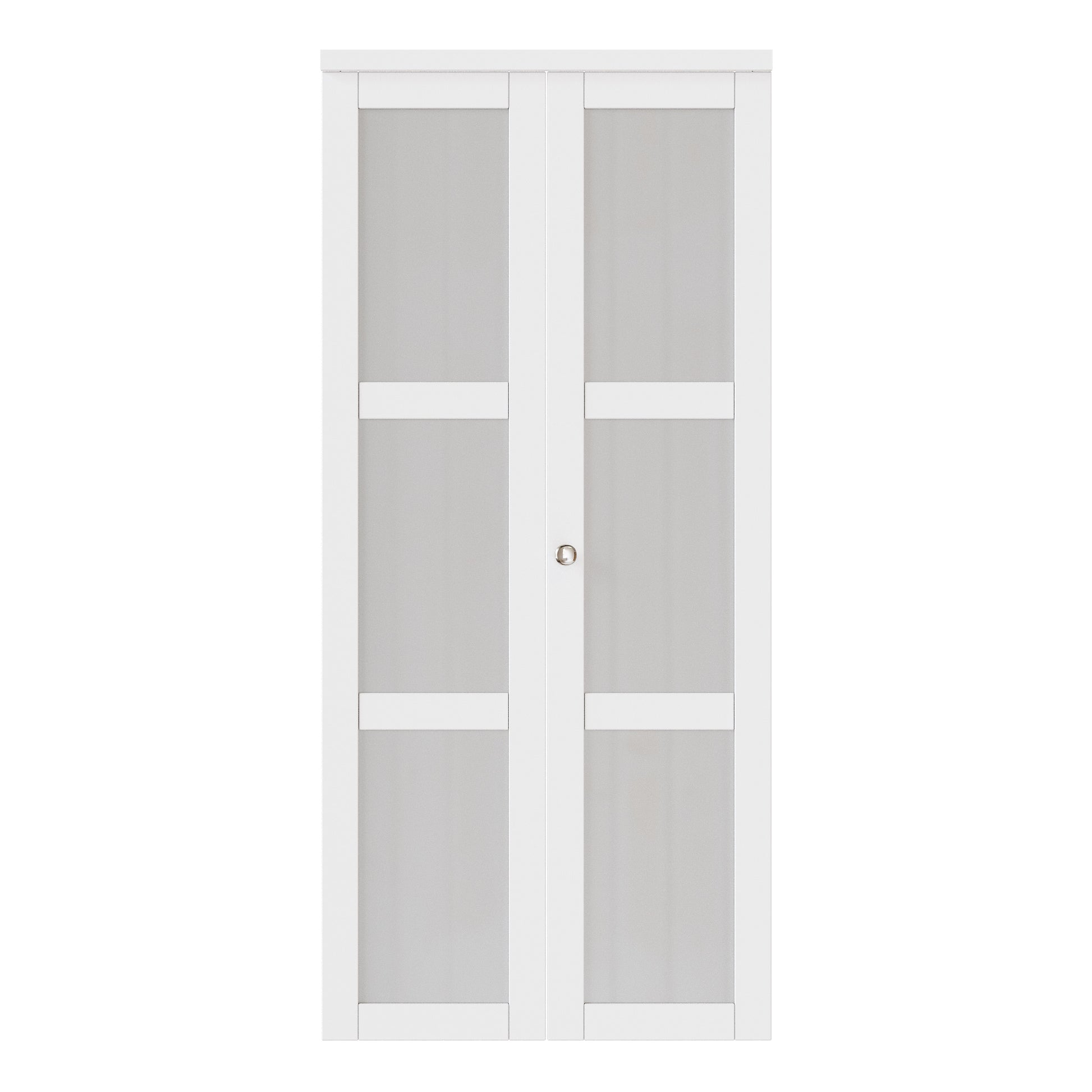 JUJUBON Closet Door 36-in x 80-in White 3-panel Frosted glass Smooth Solid core Prefinished MDF Closet Bifold Door ( Hardware Included )