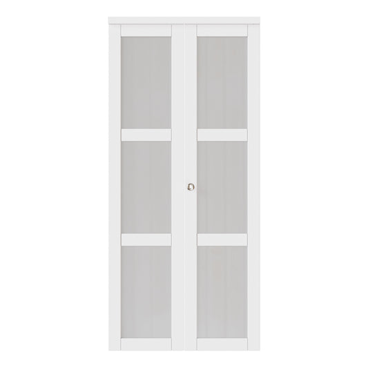 JUJUBON Closet Door 36-in x 80-in White 3-panel Frosted glass Smooth Solid core Prefinished MDF Closet Bifold Door ( Hardware Included )