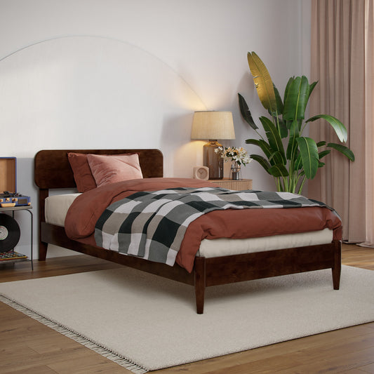 AFI Twin extra long Walnut Wood Low-Profile Bed with Headboard