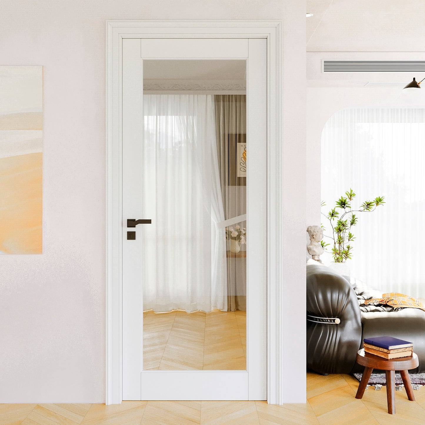 JUJUBON Traditional- 36-in x 80-in White 1-panel Clear glass Smooth Solid core Prefinished MDF Slab Door