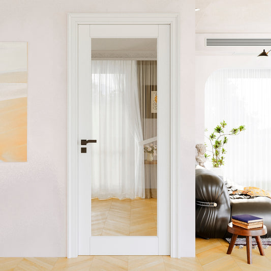 JUJUBON Traditional- 36-in x 80-in White 1-panel Clear glass Smooth Solid core Prefinished MDF Slab Door