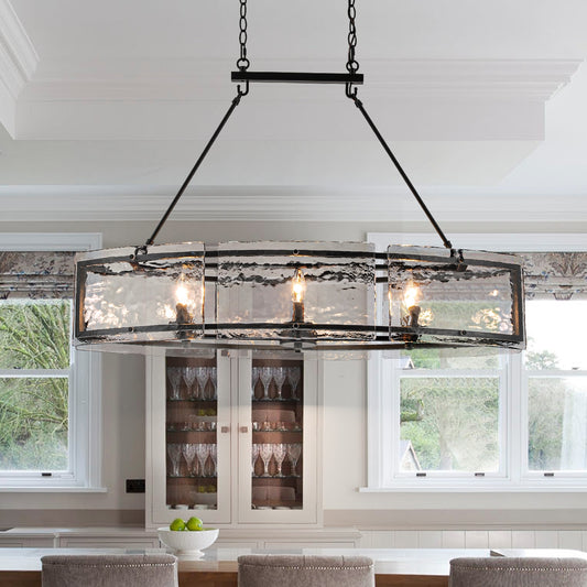 EDISLIVE 6 -Light Matte Black Industrial Clear glass Glass Linear Large Indoor Hanging Kitchen Island Light