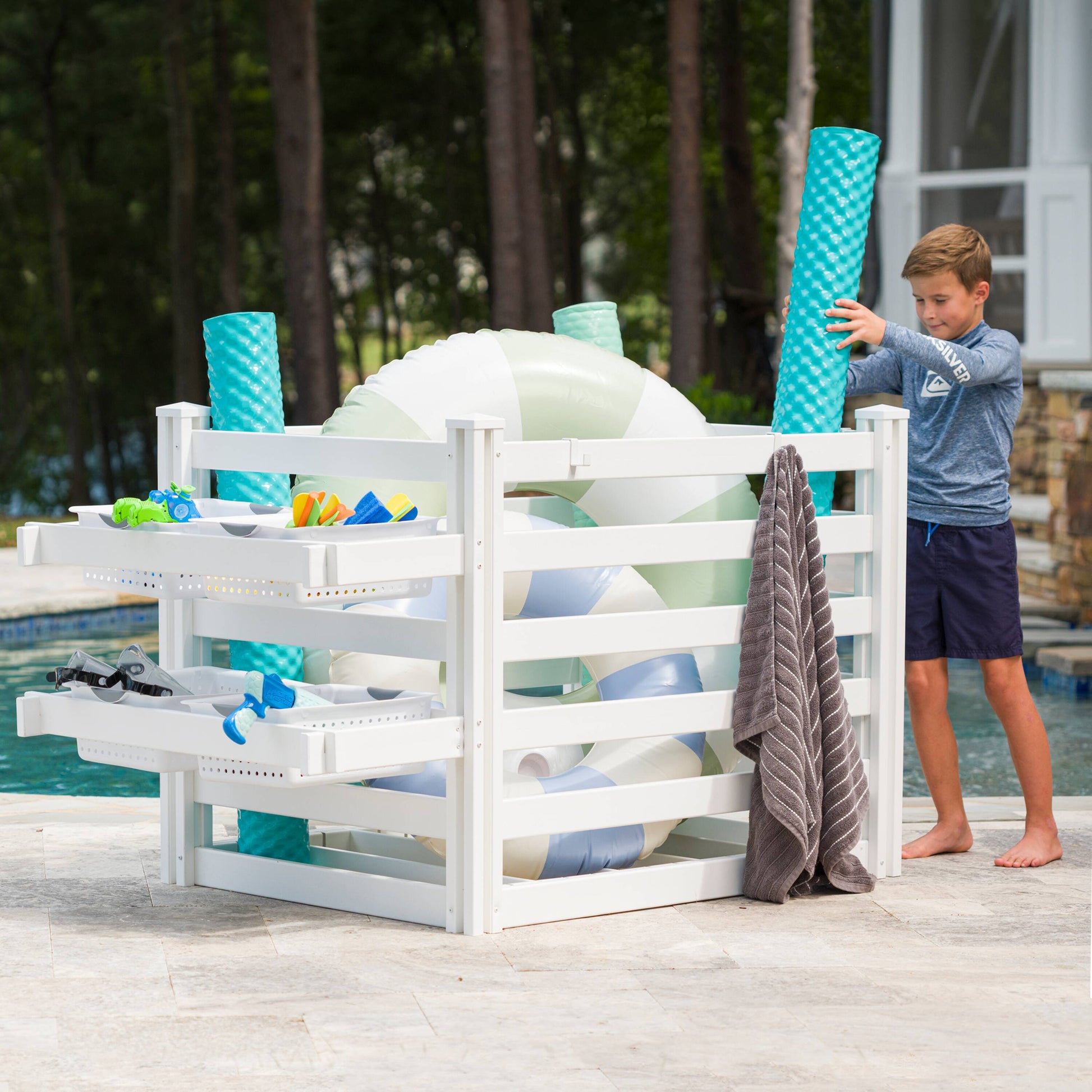 Zippity Outdoor Products Zippity Poolside White PVC Pool toy storage