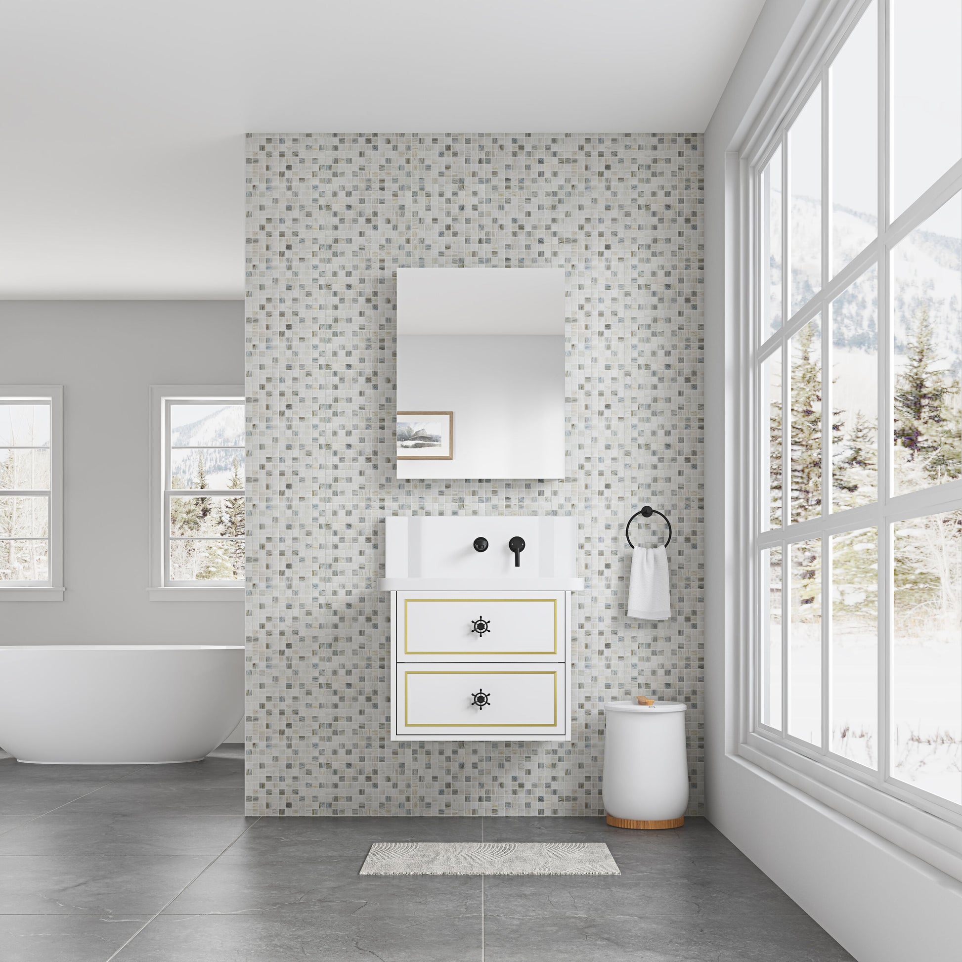 Lycvki Medicine Cabinet 24-in x 30-in x 4.8-in White Soft Close Bathroom Wall Cabinet