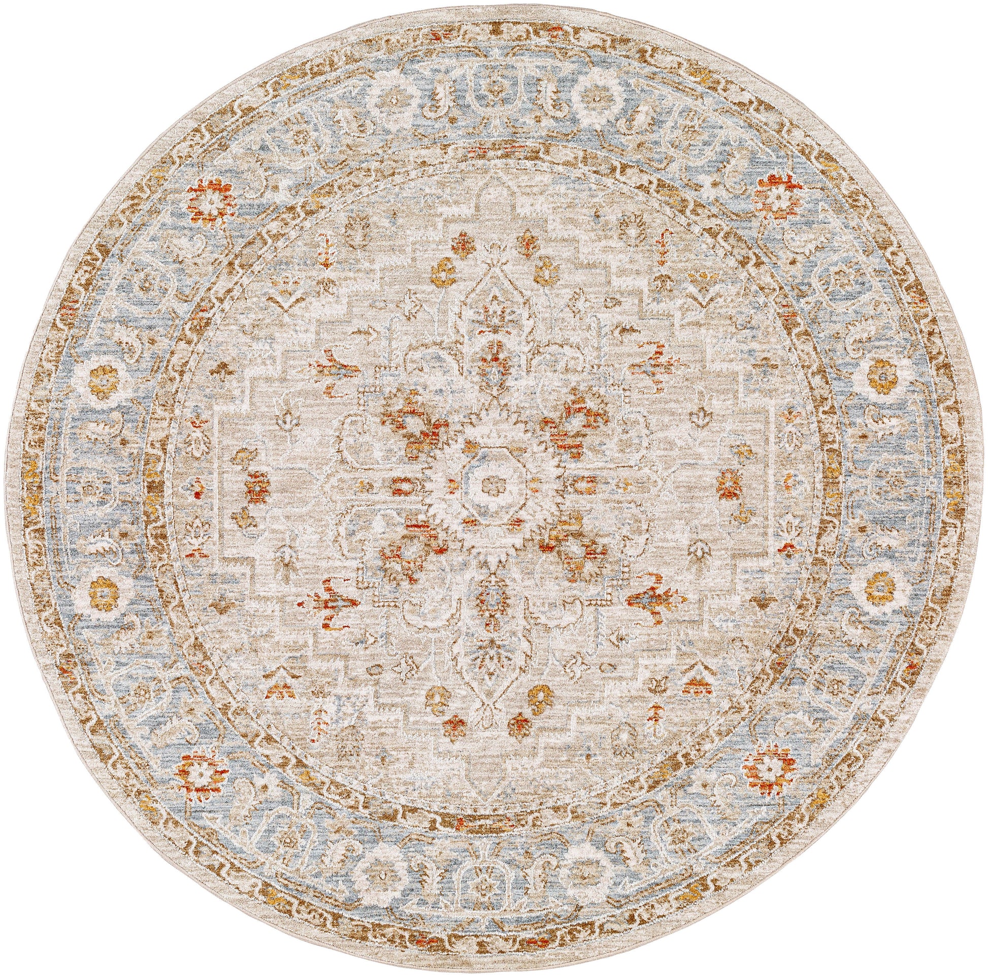 Surya Avant Garde 5 x 5 (ft) Flatweave Polyester Sage/Cream Round Indoor Medallion Oriental Spot Clean Only Pet Friendly Area rug