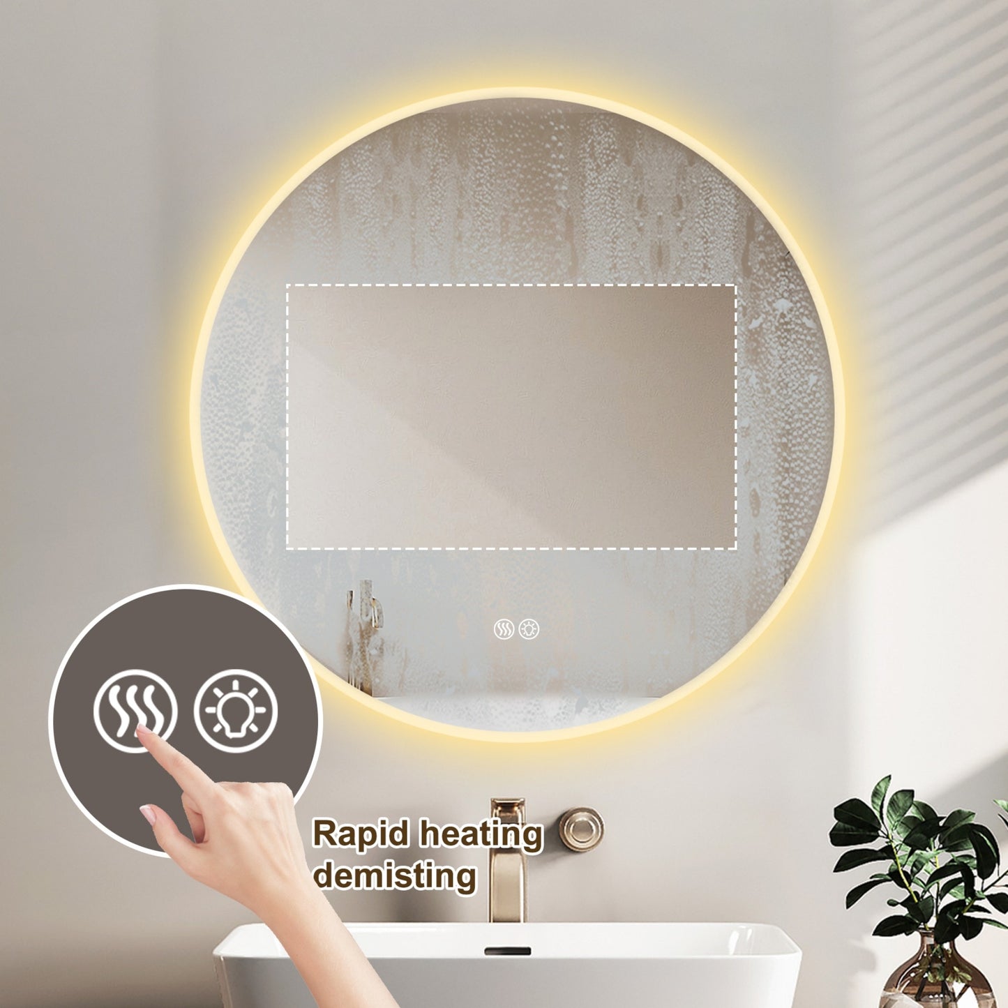 ToolCat 32-in x 32-in Polished Frameless Round Dimmable LED Lighted Fog Free Tilting Bathroom Vanity Mirror ( Silver )