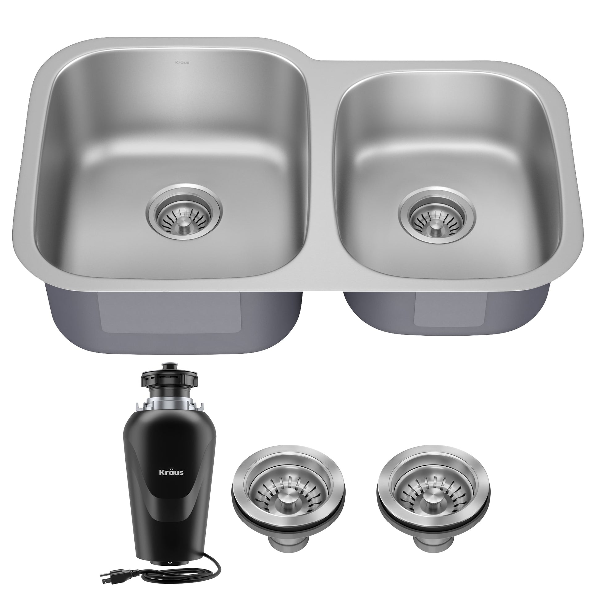Kraus Premier Undermount 32-in x 20.63-in Stainless steel Double offset bowl 18 -Gauge Kitchen Sink
