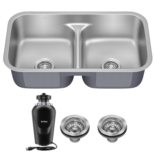 Kraus Premier Undermount 32.25-in x 18.88-in Stainless steel Double equal bowl 18 -Gauge Kitchen Sink