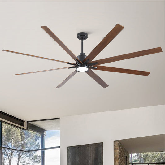 BABOOM Lowe Profile Ceiling Fan 84-in Black with Plywood Blades Color-Changing Integrated LED Ceiling Fan With Light and Remote Included 8 -Blade