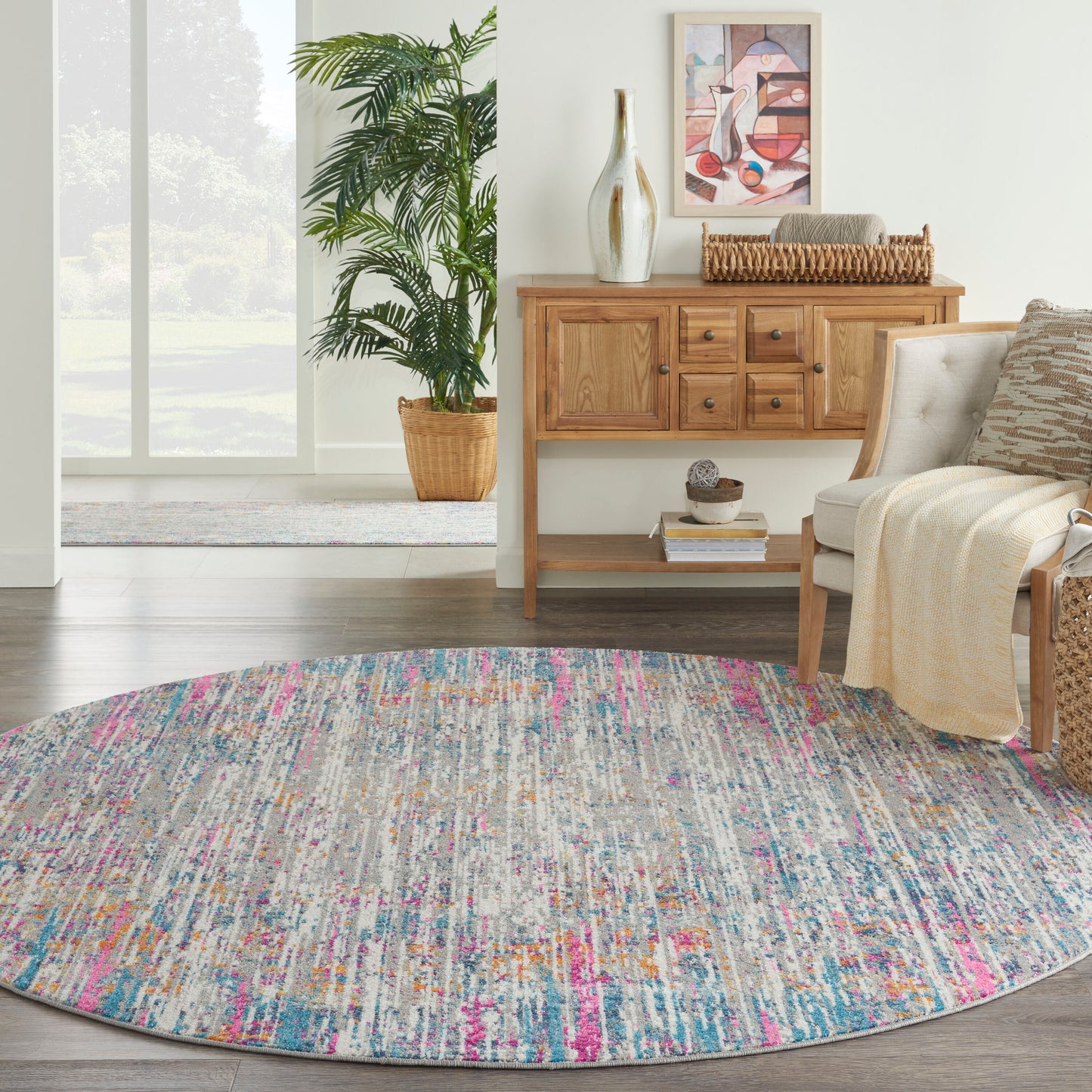 Nourison Home 10 x 10 (ft) Loomed Polypropylene Ivory Multicolor Round Indoor Abstract Professionally Clean Only Area rug