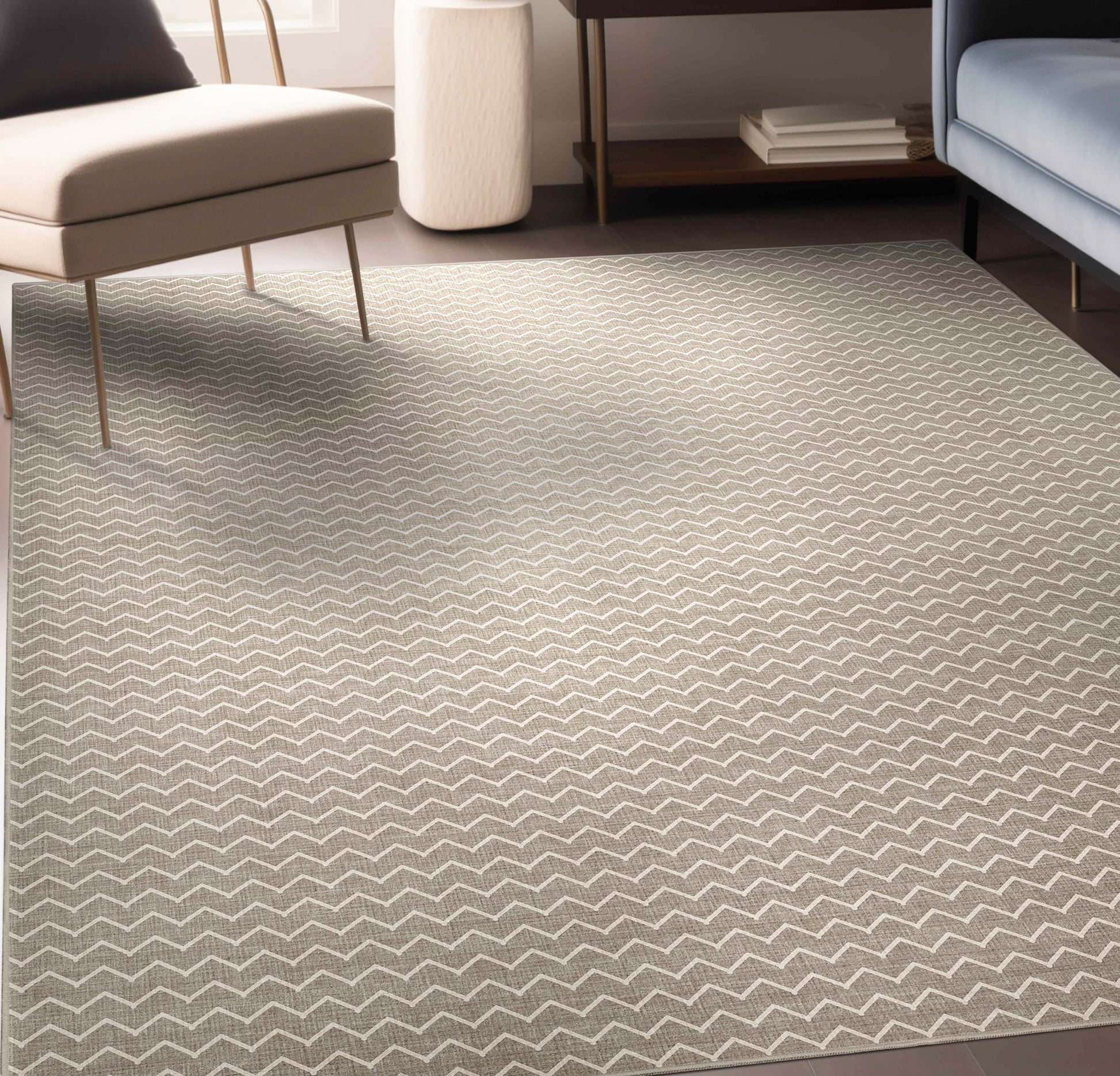 Well Woven Apollo Elemental 5 x 7 (ft) Polyester Taupe Cream Rectangular Indoor Chevron Mid-Century Modern Spot Clean Only Pet Friendly Area rug