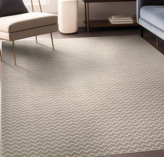 Well Woven Apollo Elemental 5 x 7 (ft) Polyester Taupe Cream Rectangular Indoor Chevron Mid-Century Modern Spot Clean Only Pet Friendly Area rug