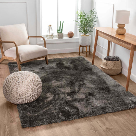 Well Woven Feather 5 x 7 (ft) Polyester Black Rectangular Indoor Solid Mid-Century Modern Spot Clean Only Pet Friendly Area rug