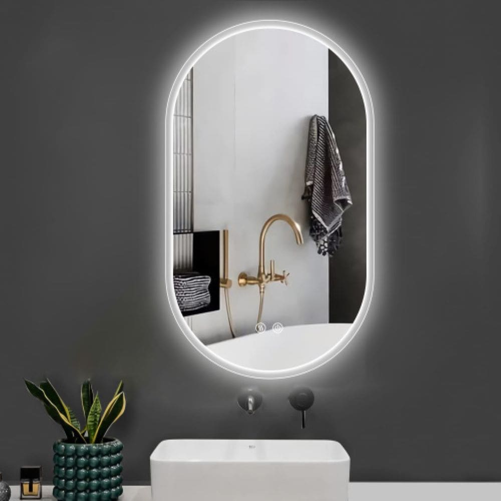 AAZJ Bathroom Mirrors 20-in x 32-in Beveled Frameless Oval Dimmable LED Lighted Fog Free Bathroom Vanity Mirror ( Natural )