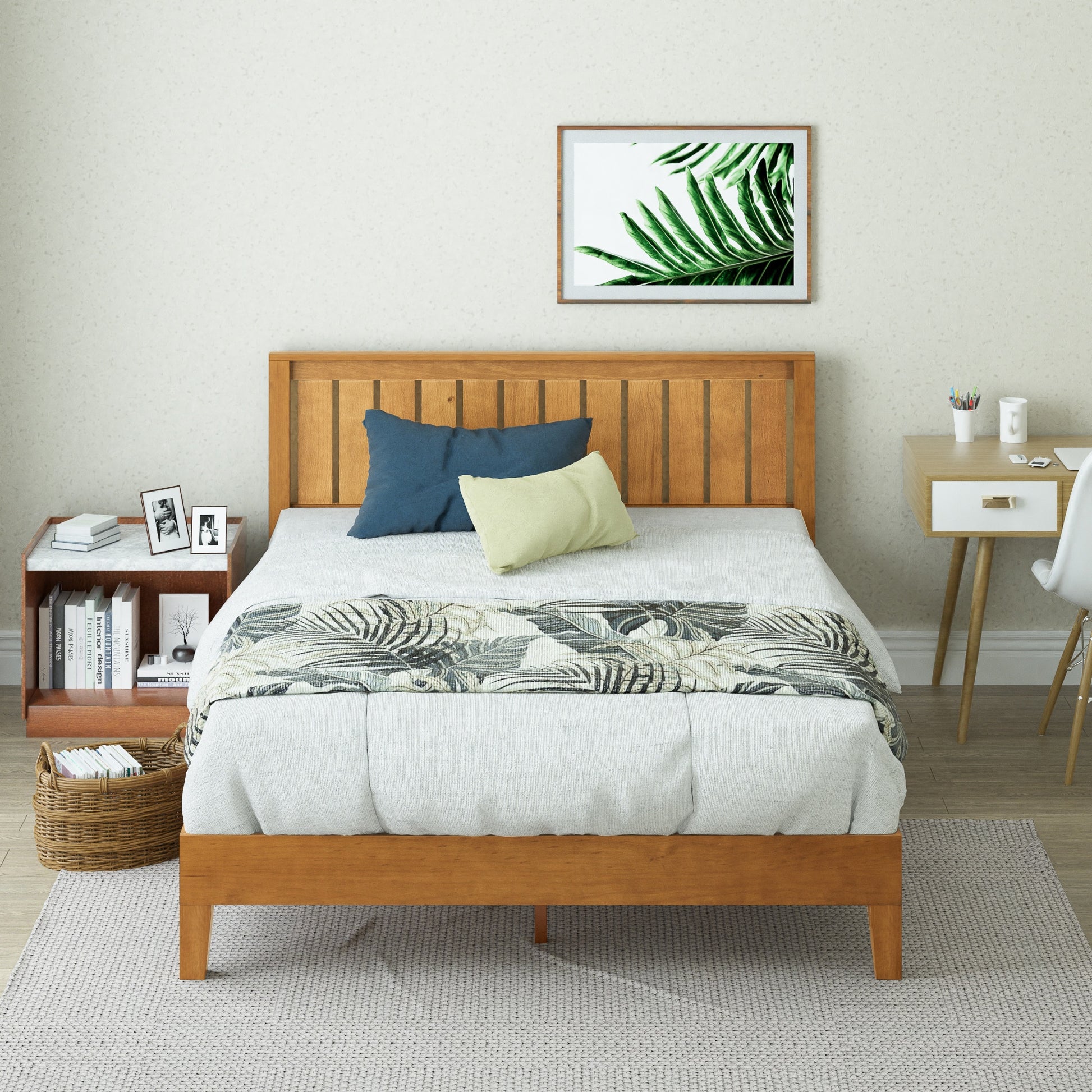 Zinus King Rustic Pine Wood Platform Bed with Headboard