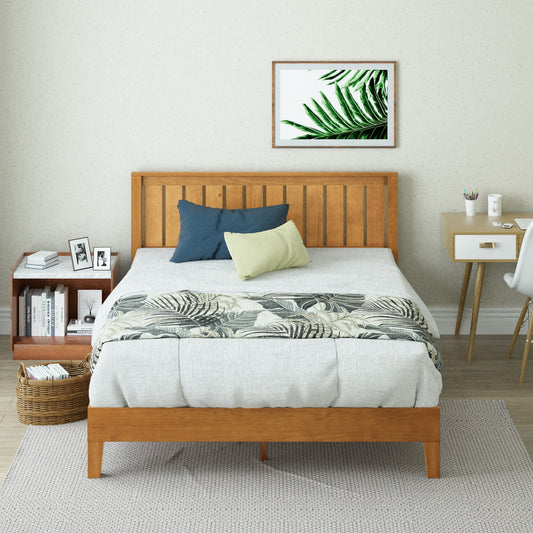 Zinus King Rustic Pine Wood Platform Bed with Headboard