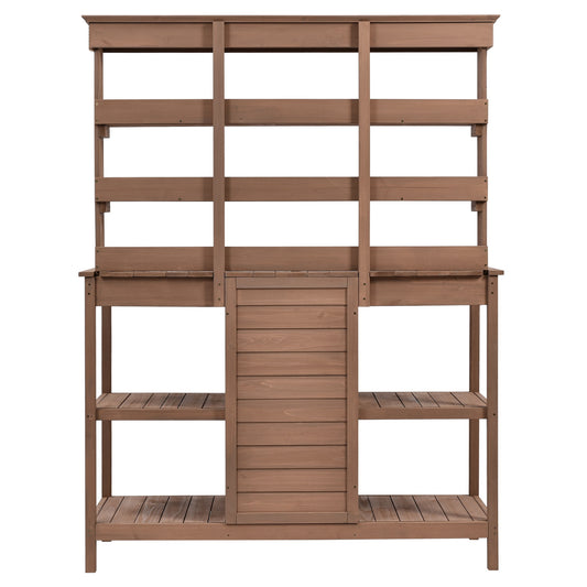 Kahomvis Patio Workstation 50-in x 66-in x 20-in Brown Potting Bench