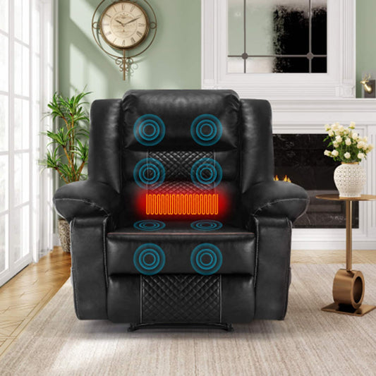 LUCKY ONE Black Faux leather Upholstered Powered Reclining Massage chair with Lift Assistance