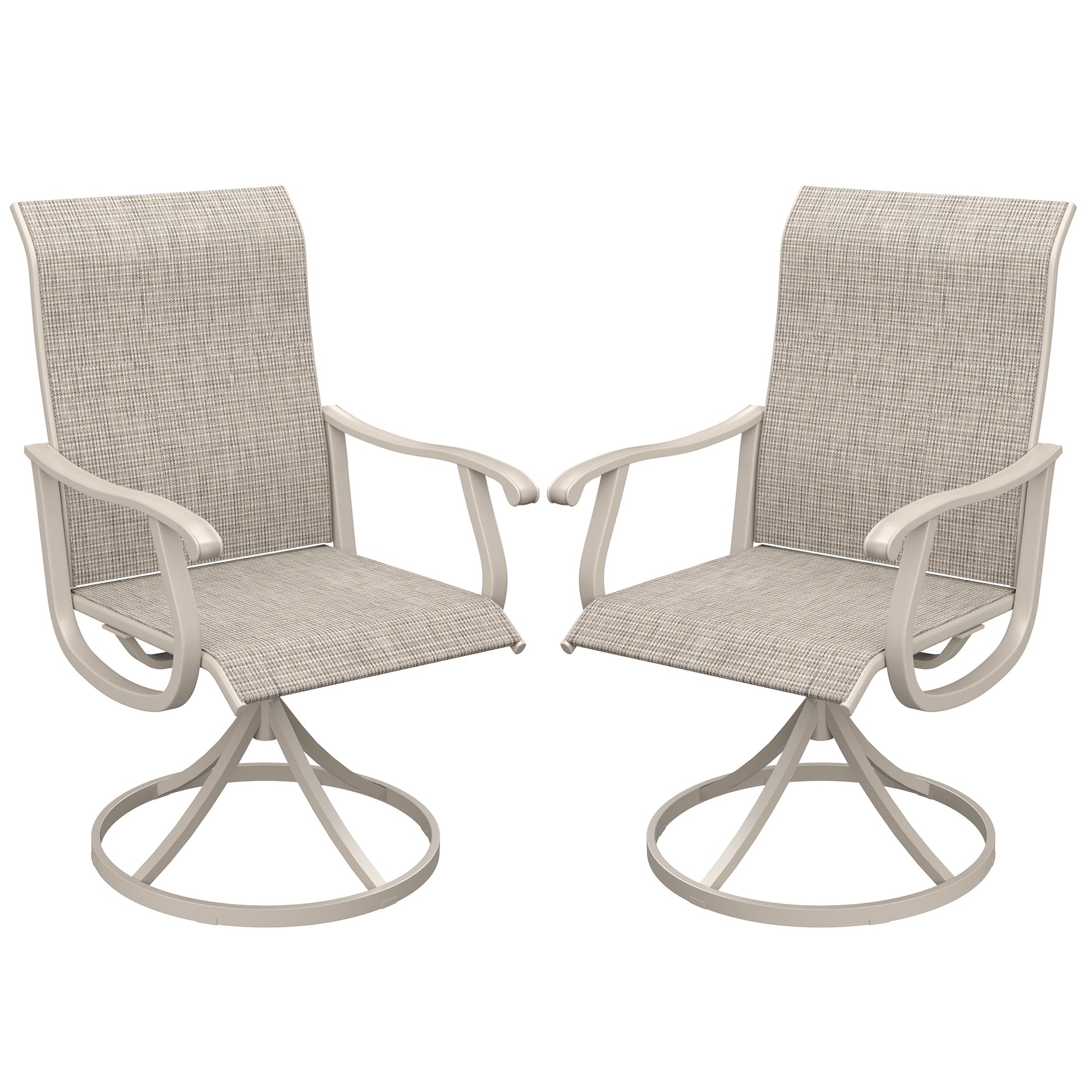 Lycvki Set of 2 Rattan Steel Steel Frame Swivel Conversation Chair with Off-white Solid Seat