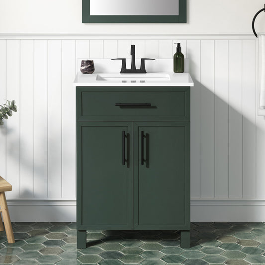 Style Selections Dolton 24-in Pine Green Undermount Single sink Bathroom Vanity with White Engineered marble Top
