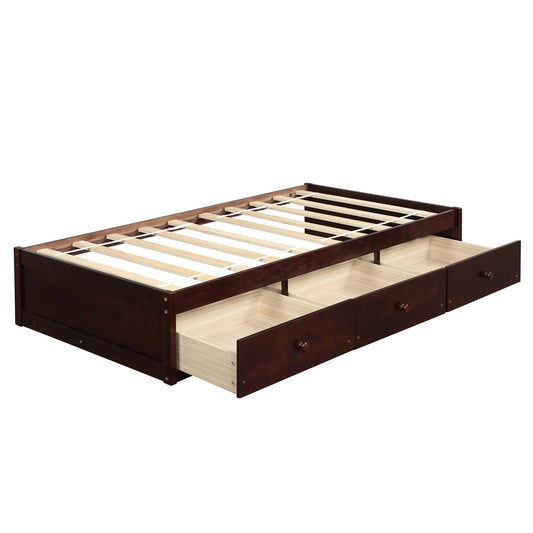 Qualler Twin Cherry Wood Platform Bed Storage