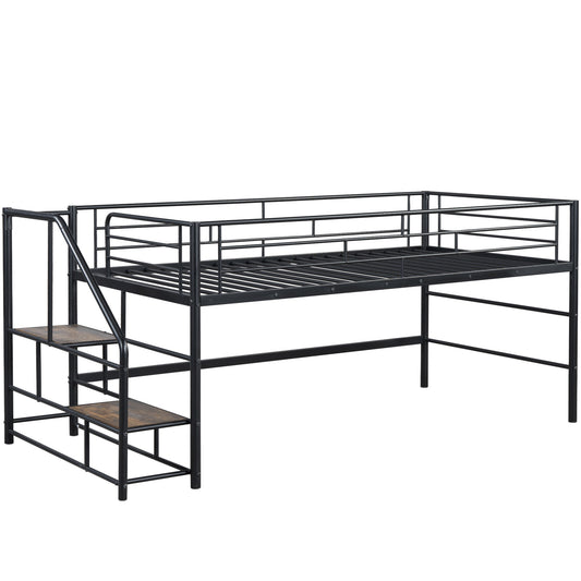 Qualler Twin Black Metal Bed Frame with Headboard