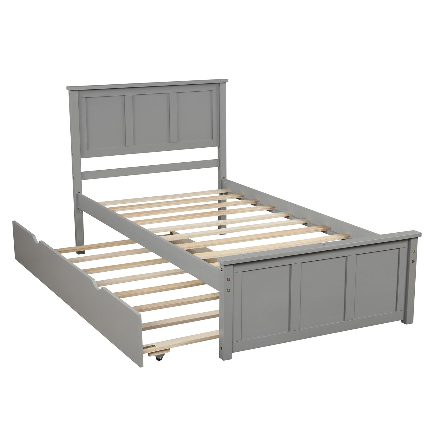 Qualler Twin Gray Wood Trundle Bed Storage with Headboard