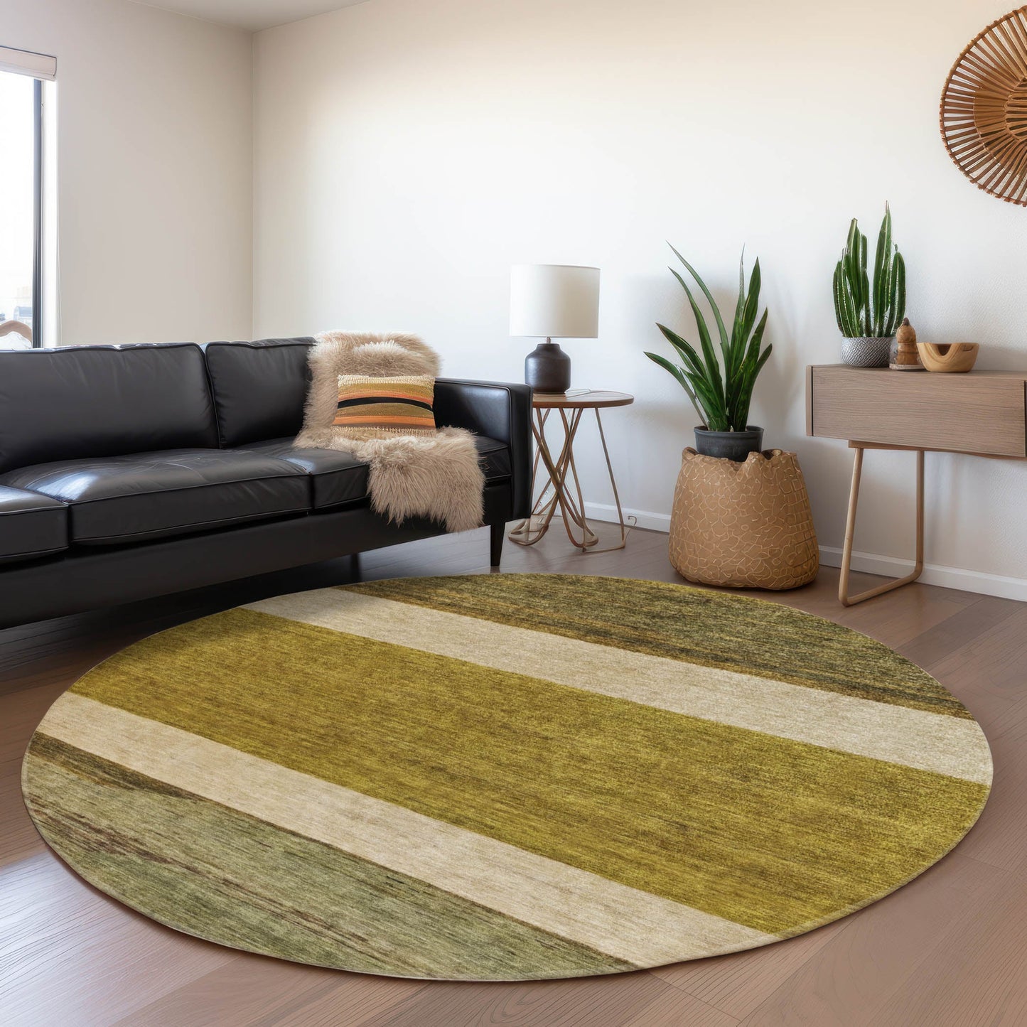 Addison Rugs Chantille ACN1624GO 8 x 8 (ft) Loomed Polyester Gold Round Indoor/Outdoor Machine washable Pet Friendly Area rug
