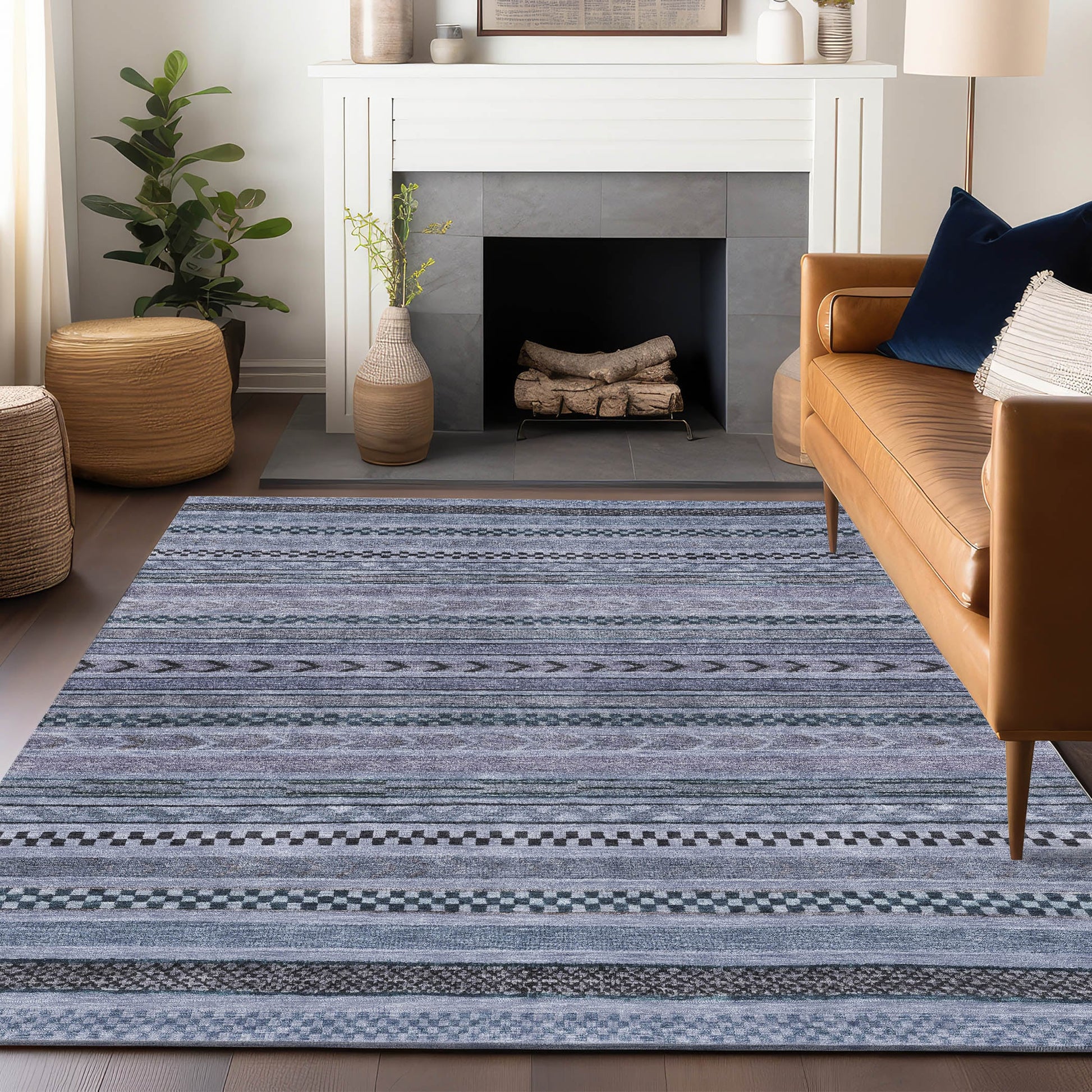 Addison Rugs Chantille ACN1625BU 8 x 10 (ft) Loomed Polyester Blue Rectangular Indoor/Outdoor Machine washable Pet Friendly Area rug