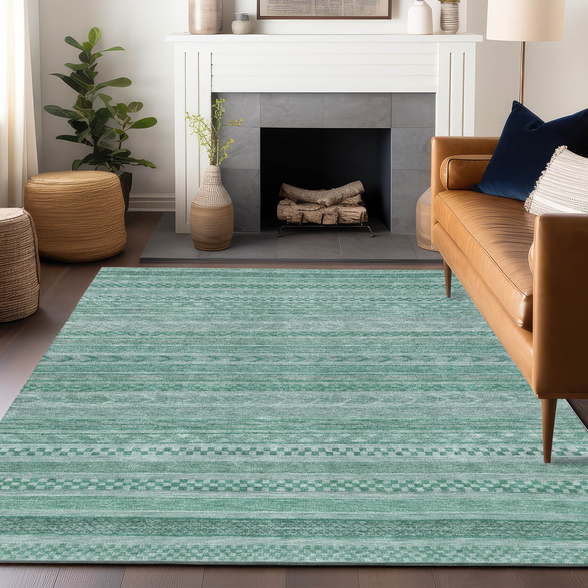 Addison Rugs Chantille ACN1625TQ 9 x 12 (ft) Loomed Polyester Turquoise Rectangular Indoor/Outdoor Machine washable Pet Friendly Area rug