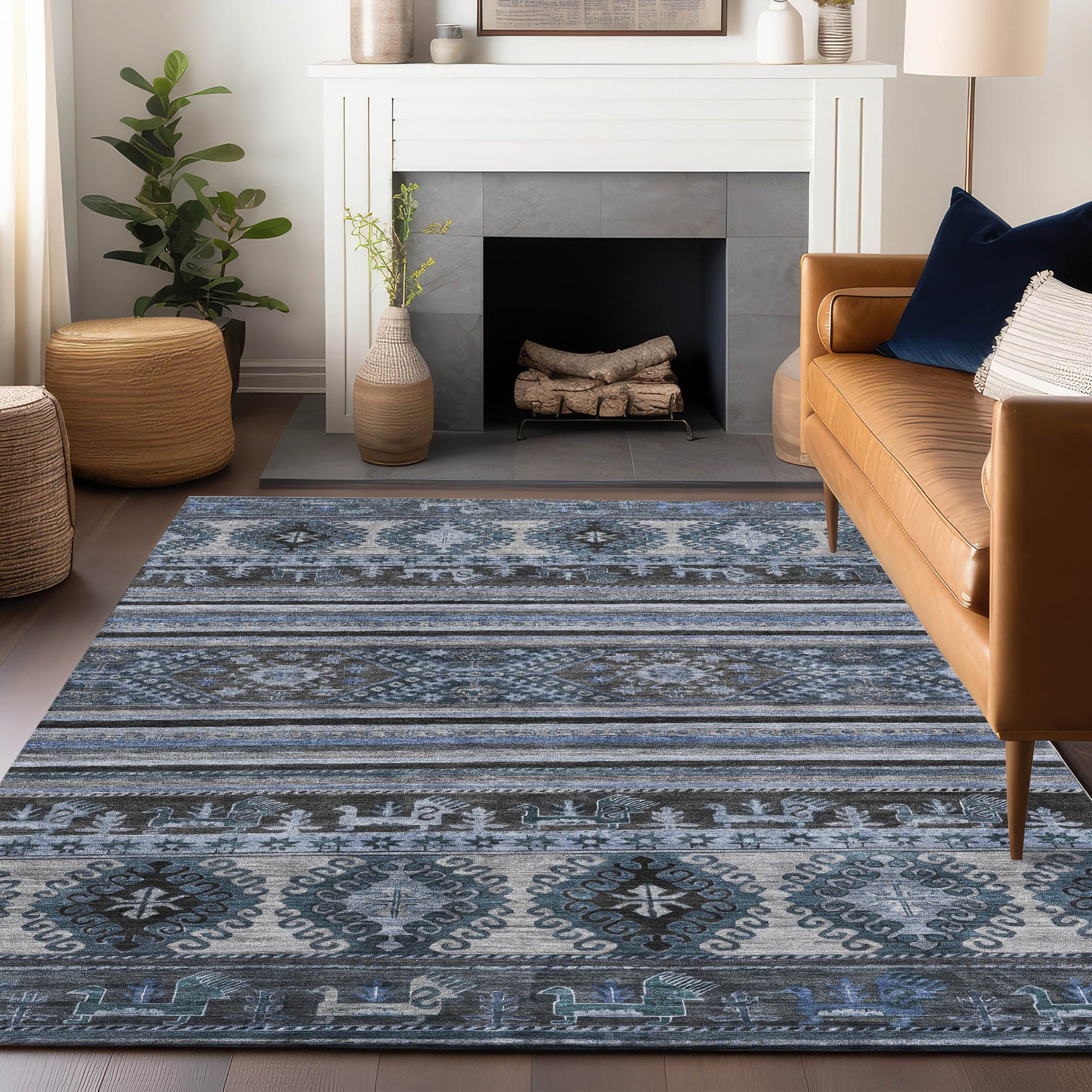 Addison Rugs Chantille ACN1626BU 8 x 10 (ft) Loomed Polyester Blue Rectangular Indoor/Outdoor Machine washable Pet Friendly Area rug