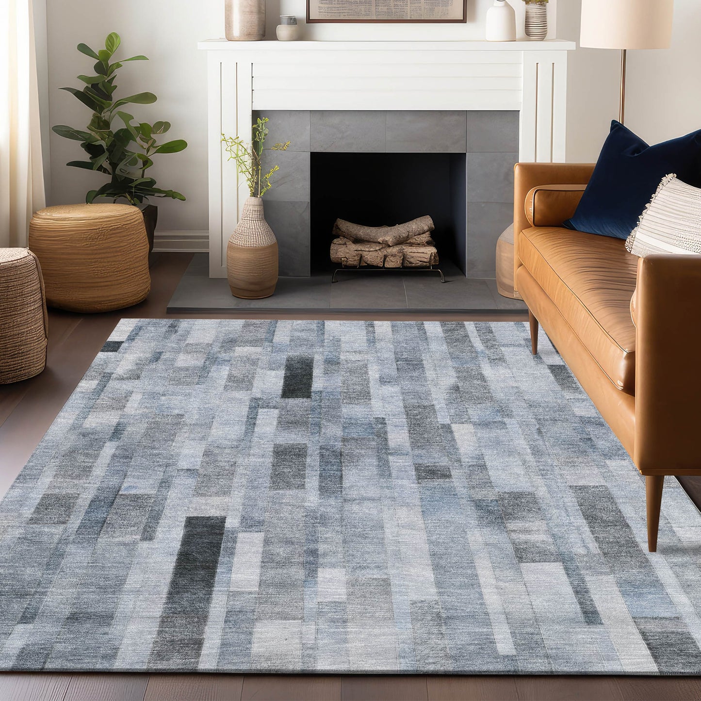 Addison Rugs Chantille ACN1630BU 9 x 12 (ft) Loomed Polyester Blue Rectangular Indoor/Outdoor Machine washable Pet Friendly Area rug