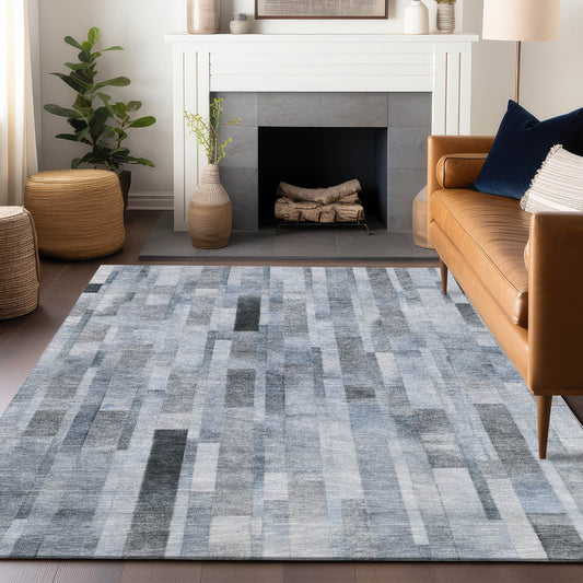 Addison Rugs Chantille ACN1630BU 9 x 12 (ft) Loomed Polyester Blue Rectangular Indoor/Outdoor Machine washable Pet Friendly Area rug