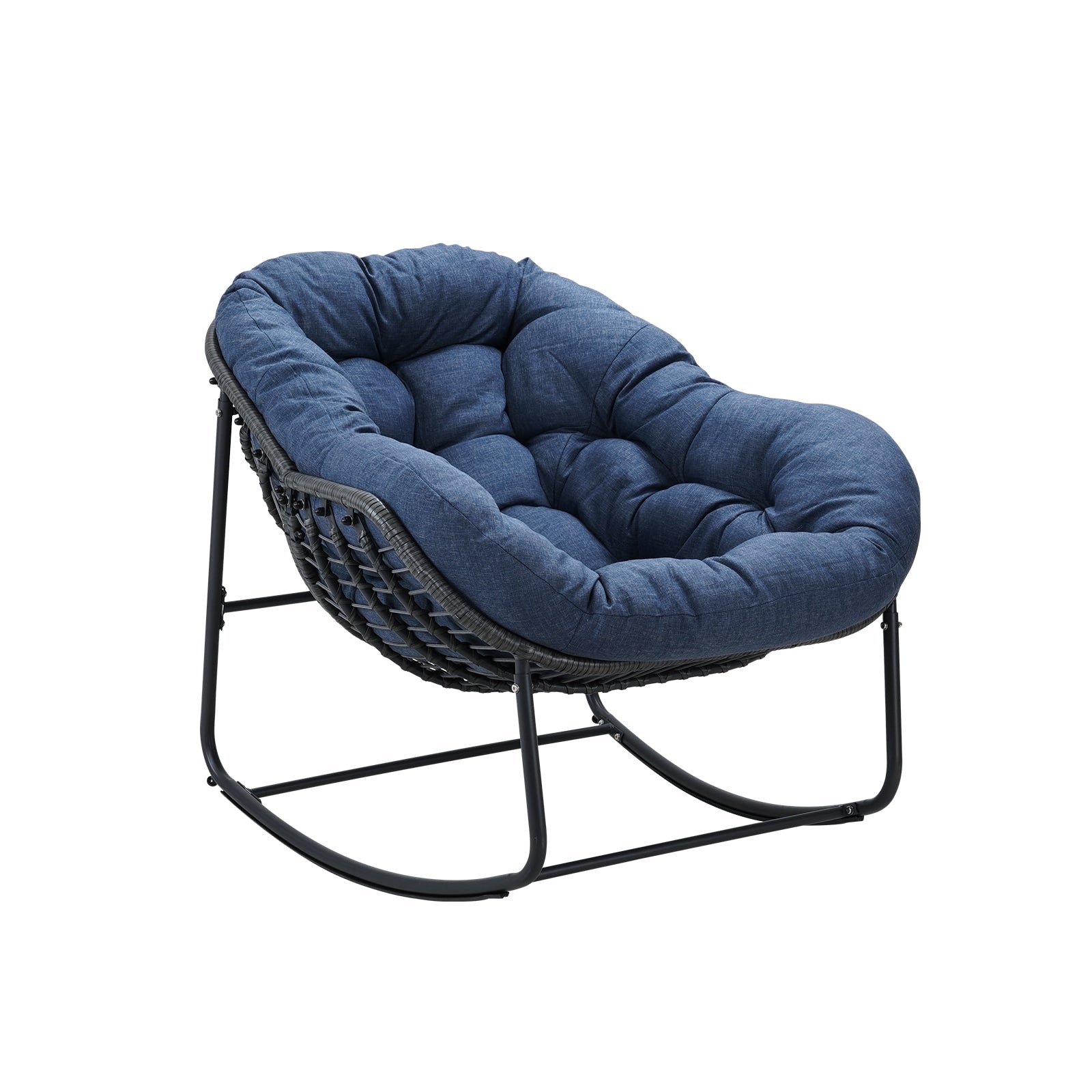 CESICIA Patio Chairs Navy Steel Frame Rocking Chair with Blue Cushioned Seat