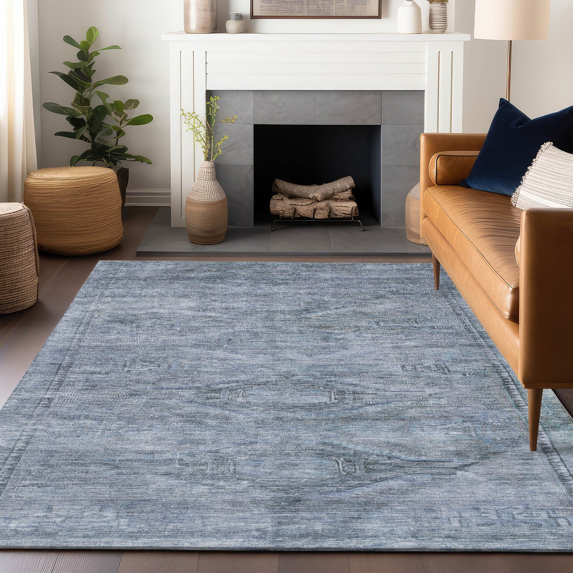 Addison Rugs Chantille ACN1631SK 9 x 12 (ft) Loomed Polyester Sky Rectangular Indoor/Outdoor Machine washable Pet Friendly Area rug