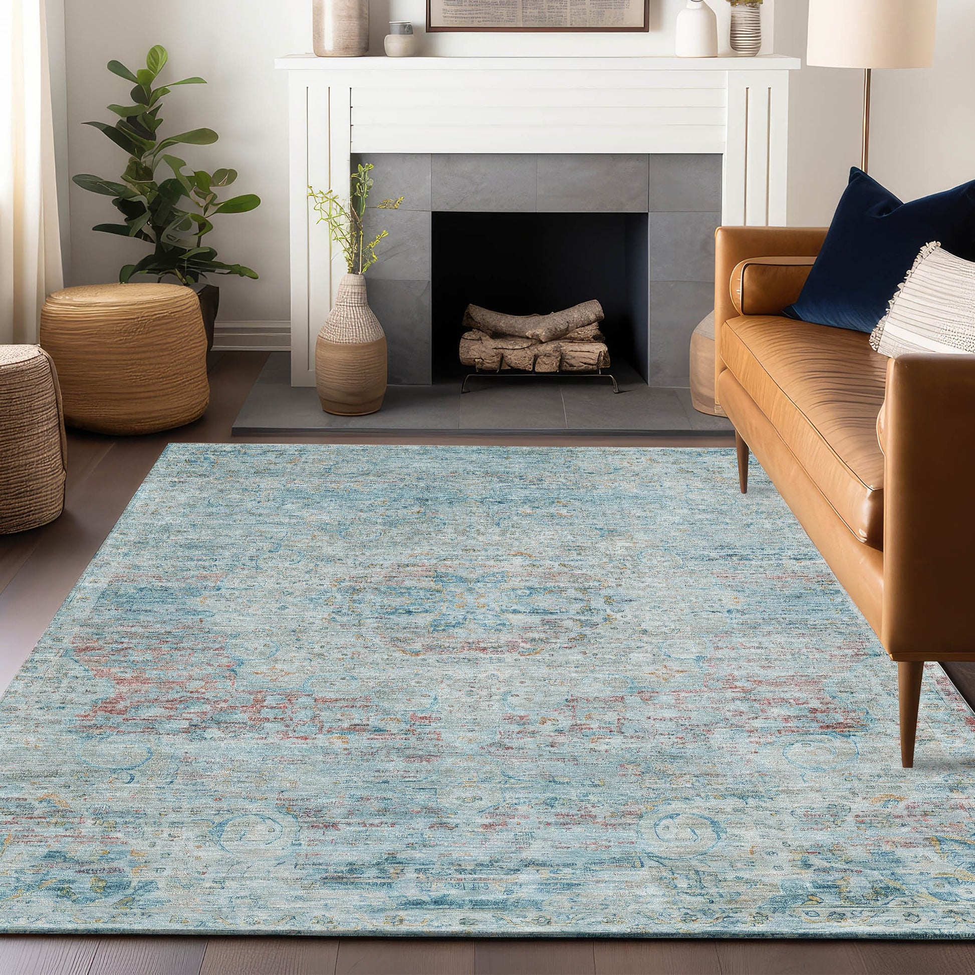 Addison Rugs Chantille ACN1636SK 9 x 12 (ft) Loomed Polyester Sky Rectangular Indoor/Outdoor Machine washable Pet Friendly Area rug